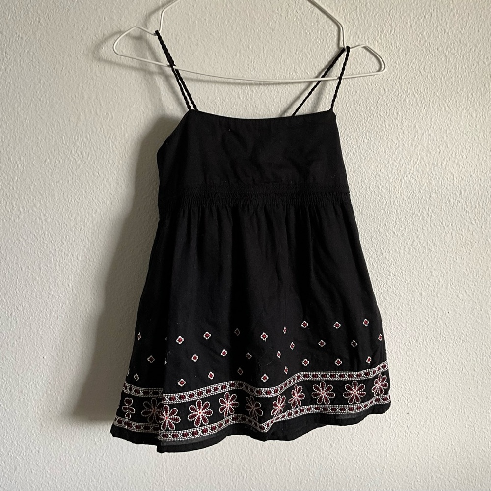 Vintage GAP Black Cotton Cami Top with Red & White Embroidery 5T